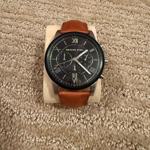 Michael Kors Brown Leather Watch with a Black Face